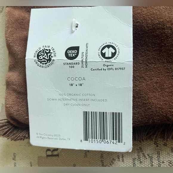 🆕The Citizenry NAVETA VELVET PILLOW Cocoa PILLOWCASE ONLY NWT - Picture 5 of 7